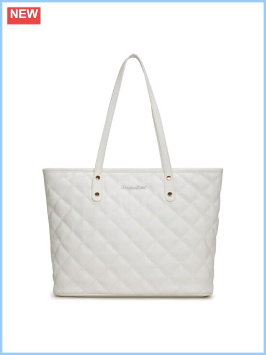 Handbags - Quilted Vegan Leather Tote Bag Top Zipper Shoulder Handbag